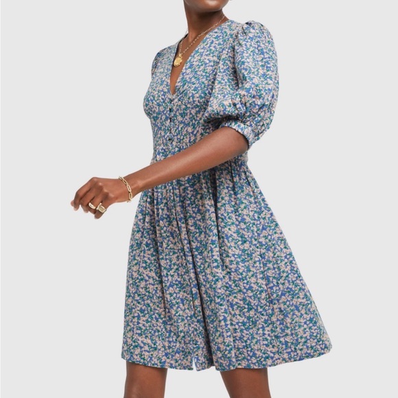 NWT MIRTH CAFTAN Perth Backless Short Dress Blueberry Print - Small - Picture 2 of 13